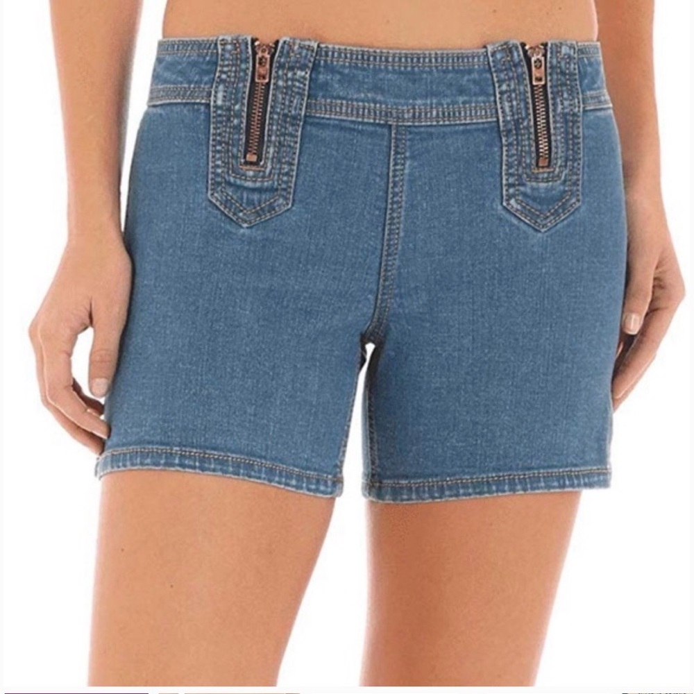 Wrangler Mid Blue Denim Short Shorts with Front Zippers